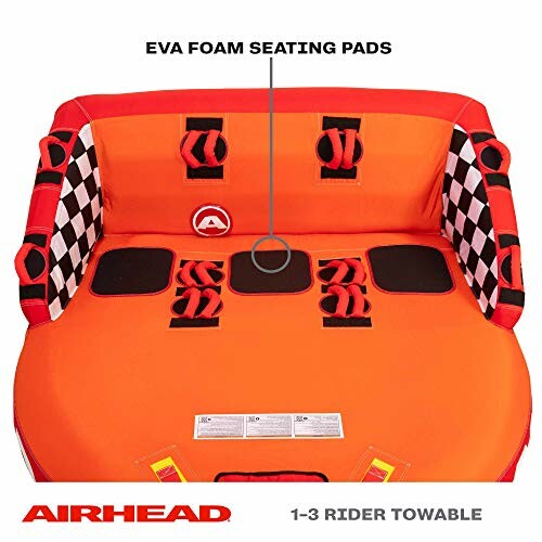 Airhead towable tube with EVA foam seating pads for 1-3 riders.