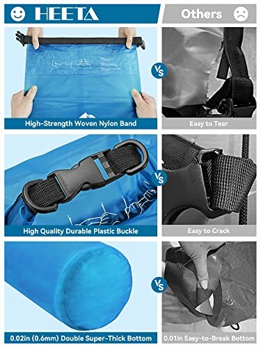 Comparison of Heeta dry bag features vs others, showing durability and quality.