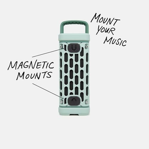Portable speaker with magnetic mounts and handle.