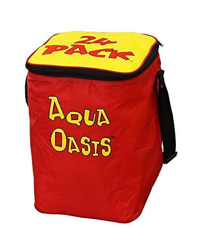 Red Aqua Oasis cooler bag labeled 24 pack